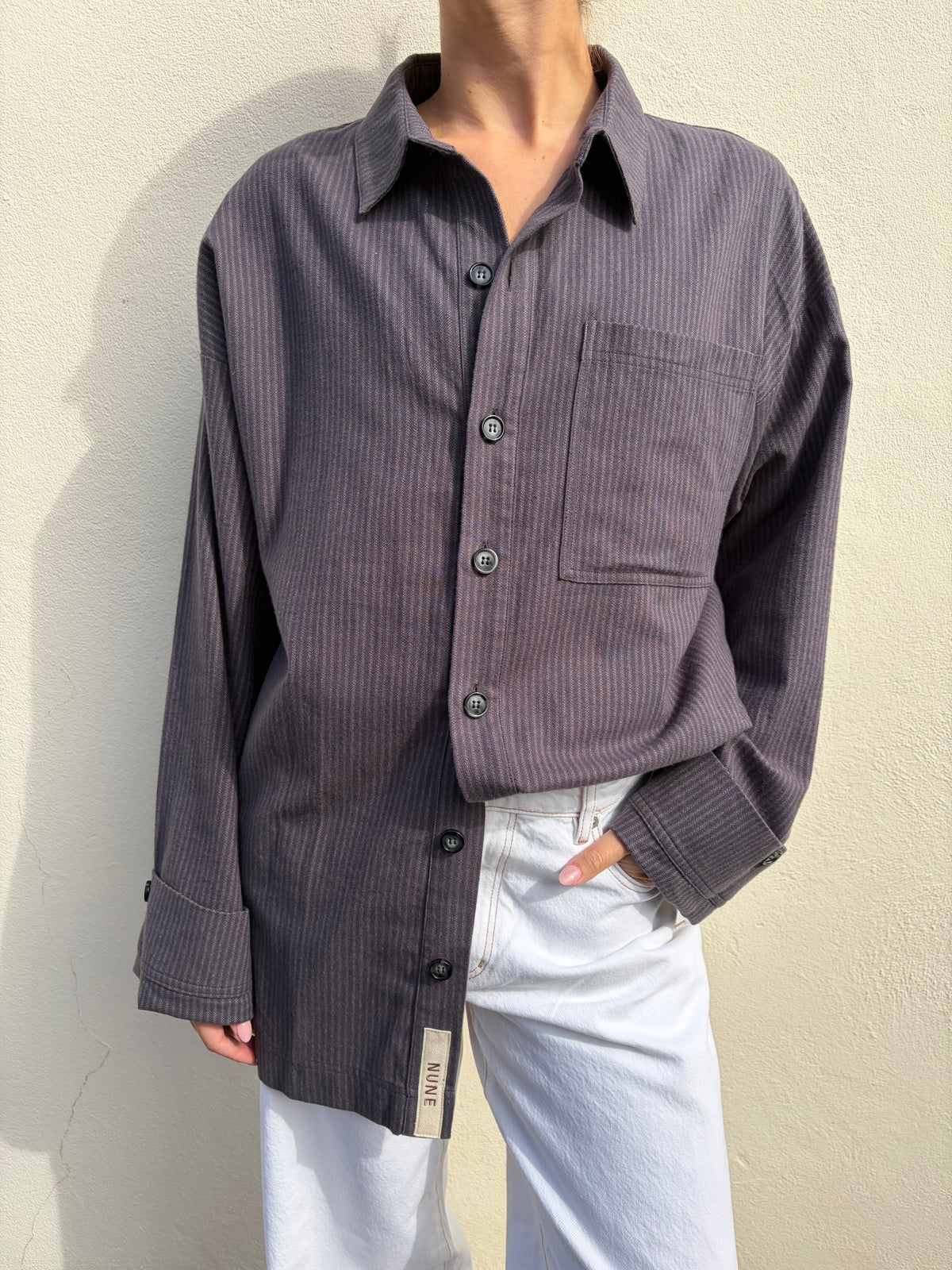 Long Sleeve Sleep Shirt Flannel - Evening Pinstripe