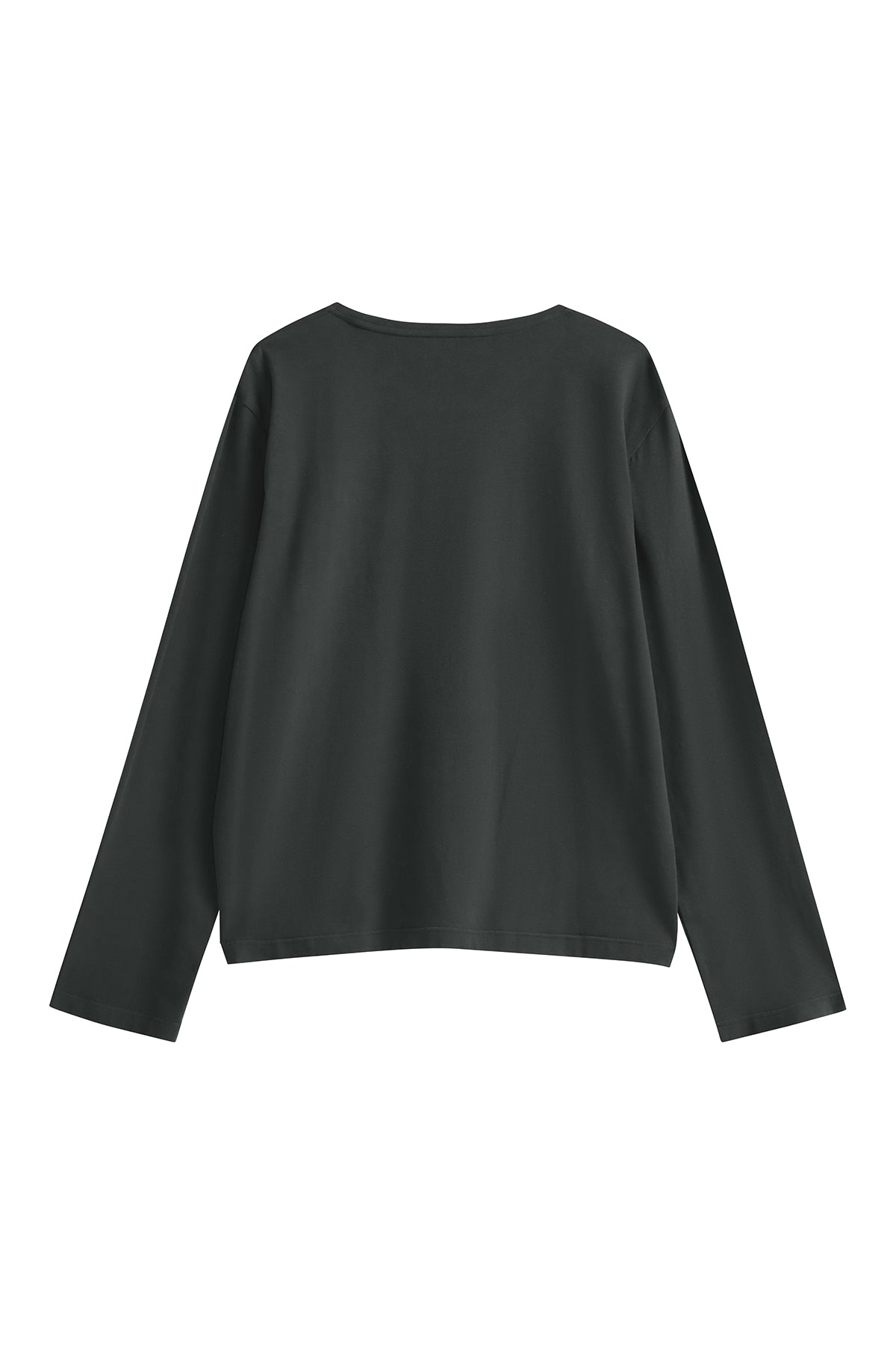 The Cosy Long Sleeve Top in charcoal back view showing a soft collar band for subtle structure.