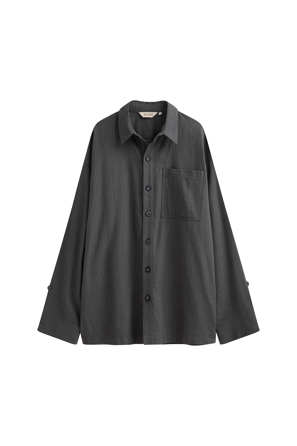 Long Sleeve Sleep Shirt Flannel in Evening Pinstripe, front view