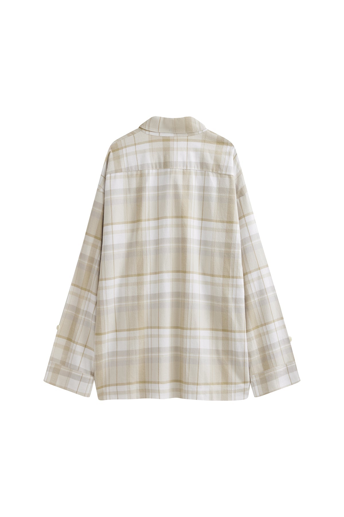 Long Sleeve Sleep Shirt Flannel in Oat Check, back view