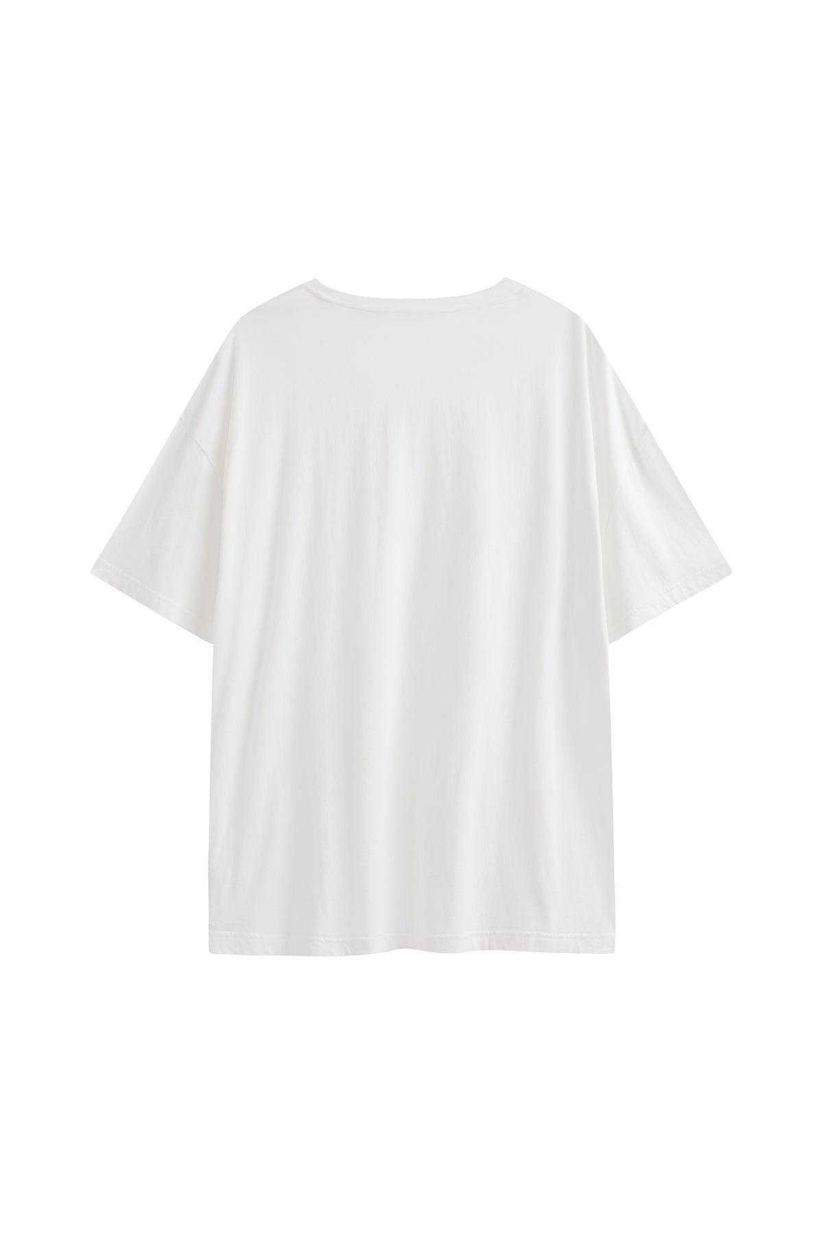 White Oversized Tee with a drop-shoulder silhouette made in organic cotton jersey, back view