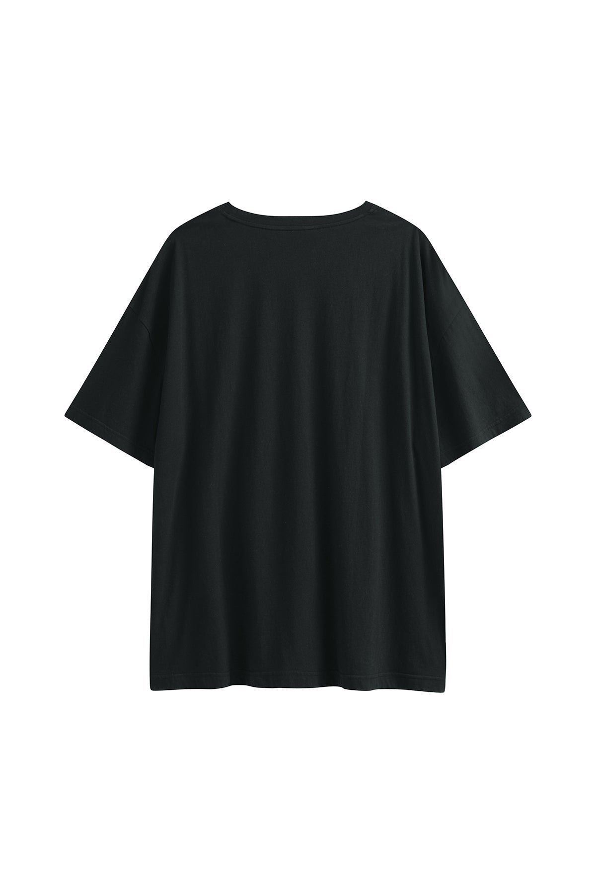 Black Oversized Tee with a drop-shoulder silhouette made in organic cotton jersey, back view