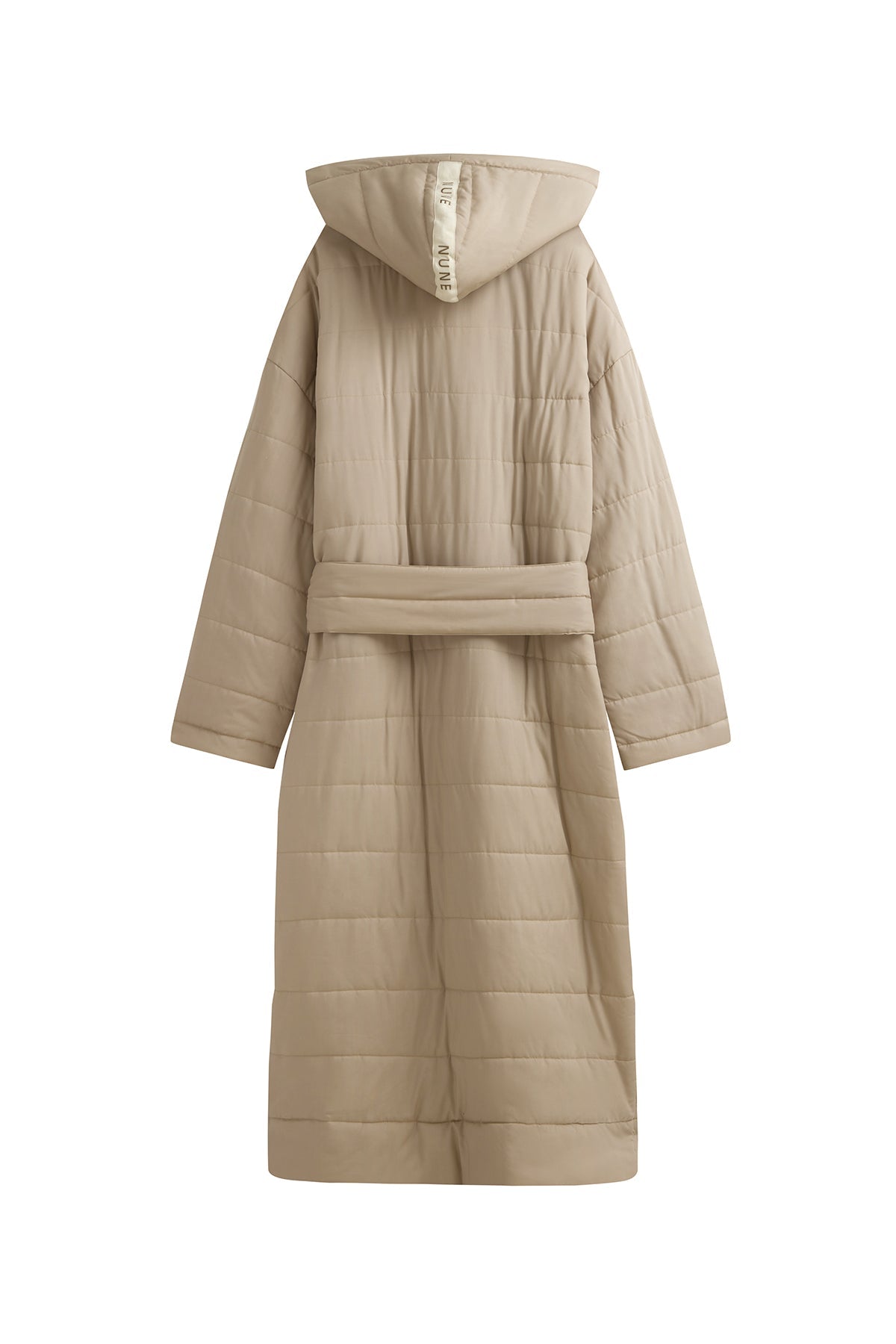 Oat Long Doona Robe back view showing removable waist tie