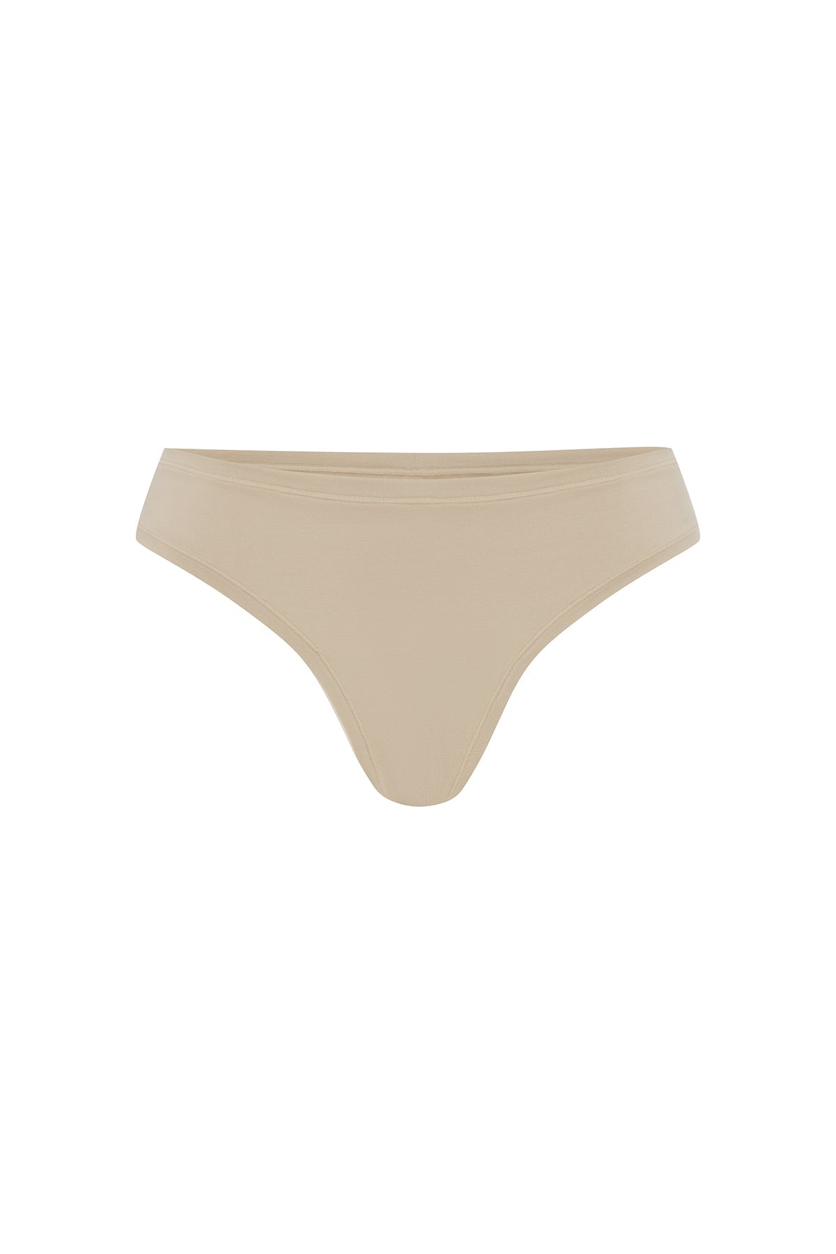 G string in latte features smooth finishes and a high-cut silhouette, front view