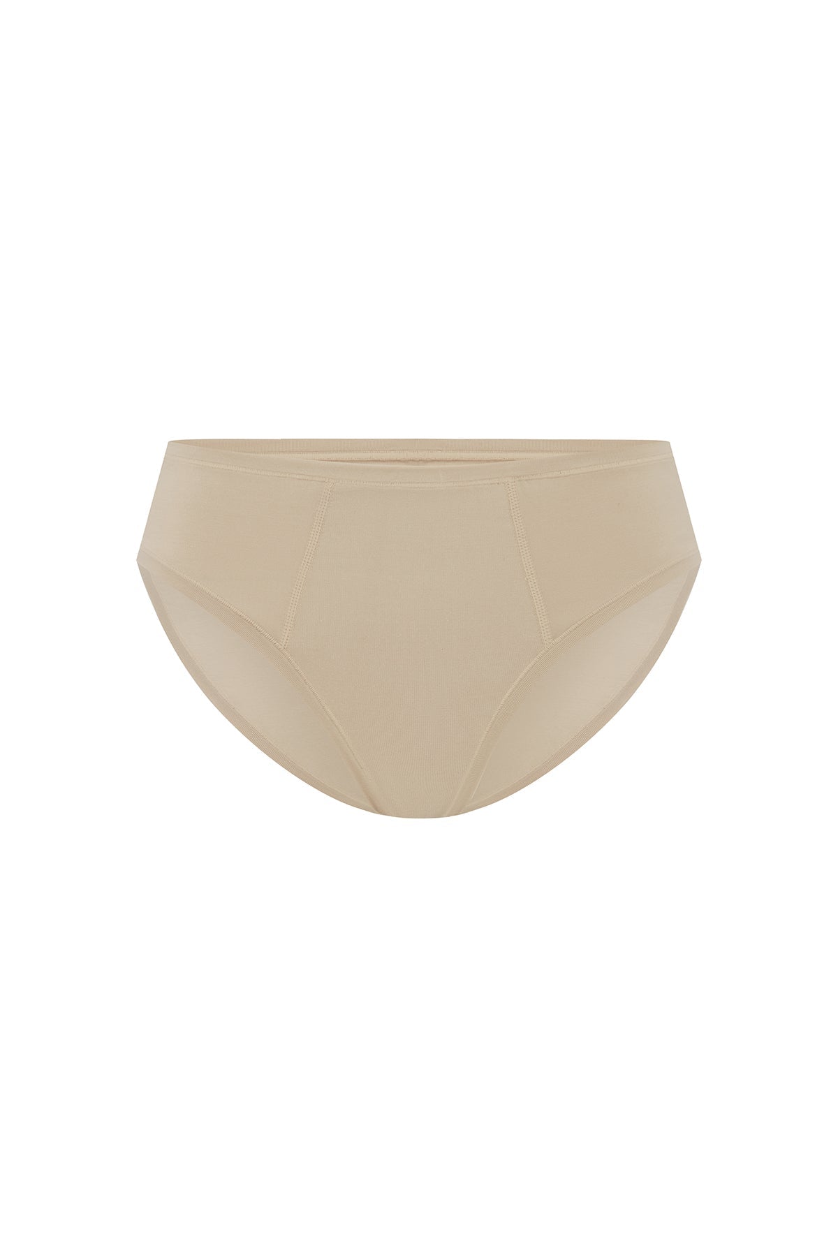 Women's Latte Mid Brief featuring soft folded edges and a double-lined front made from a silky-soft micromodal blend front view