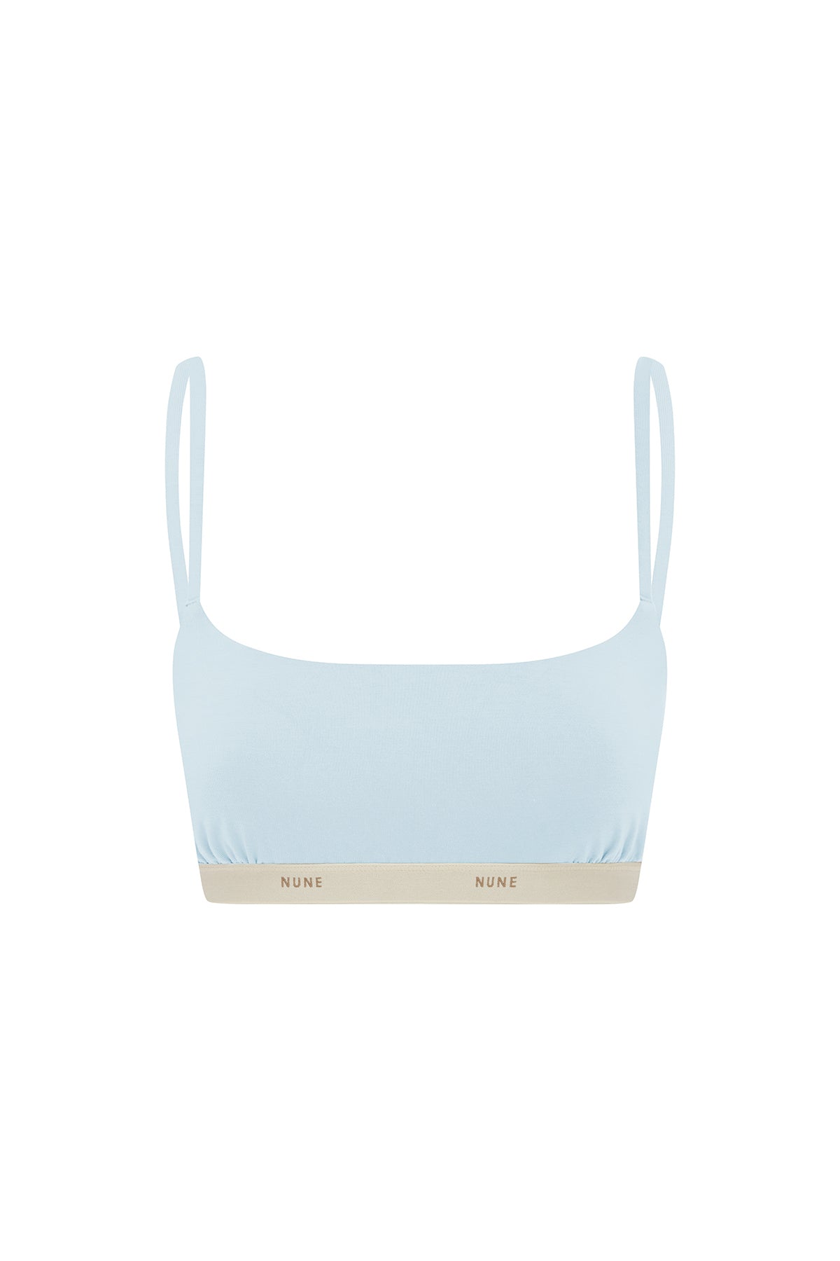 The Square Neck Bralette in daylight. Front view showing slightly scooped square neck shape and NUNE soft elastic under bust