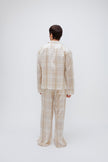 Oat Check Long Sleeve Sleep Shirt and Long Sleep Pant Macel worn by male model, back view