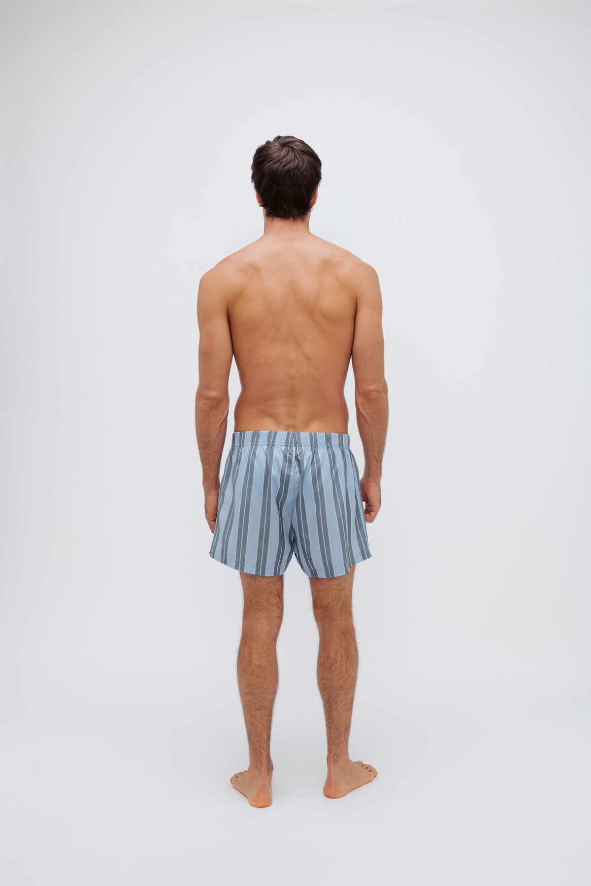 Boxer Short in Daybreak Stripe worn by male model full length back view