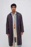 Long House Shirts in Evening Pinstripe and Daybreak Stripe worn layered over Oat Check Sleep Shirt and Flannel sleep pants by male model facing front