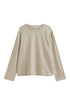 The Cosy Long Sleeve Top in latte front view showing a soft collar band for subtle structure.