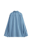 Long Sleeve Sleep Shirt Flannel in Daybreak Stripe, back view
