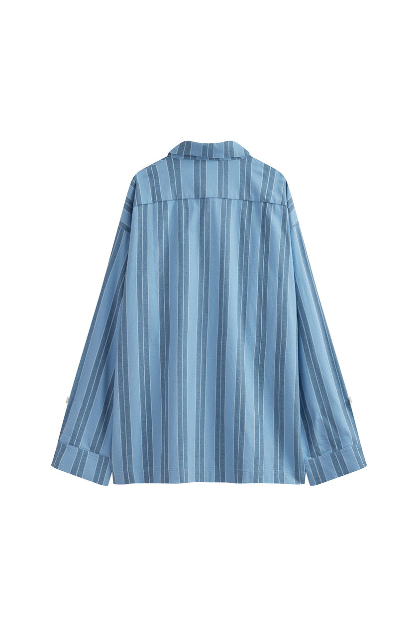 Long Sleeve Sleep Shirt Flannel in Daybreak Stripe, back view
