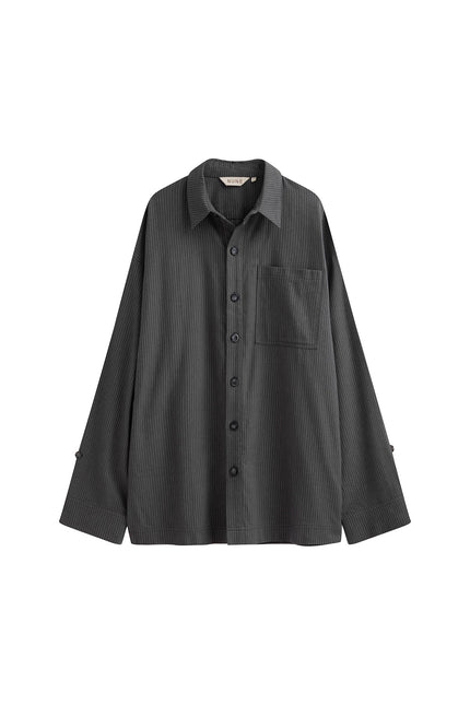 Long Sleeve Sleep Shirt Flannel in Evening Pinstripe, front view