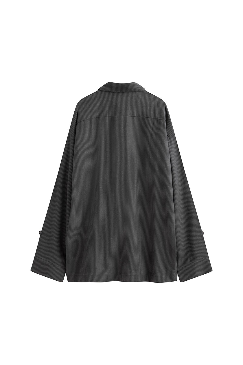 Long Sleeve Sleep Shirt Flannel in Evening Pinstripe, back view