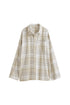 Long Sleeve Sleep Shirt Flannel in Oat Check, front view showing front buttons and chest pocket