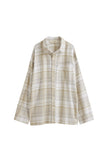 Long Sleeve Sleep Shirt Flannel in Oat Check, front view showing front buttons and chest pocket