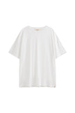 White Oversized Tee with a drop-shoulder silhouette made in organic cotton jersey, front view