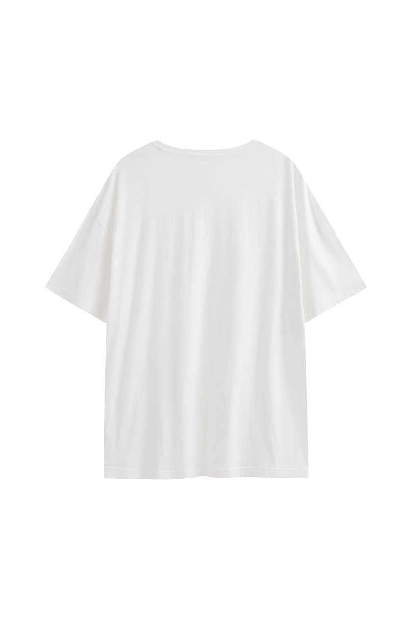 White Oversized Tee with a drop-shoulder silhouette made in organic cotton jersey, back view