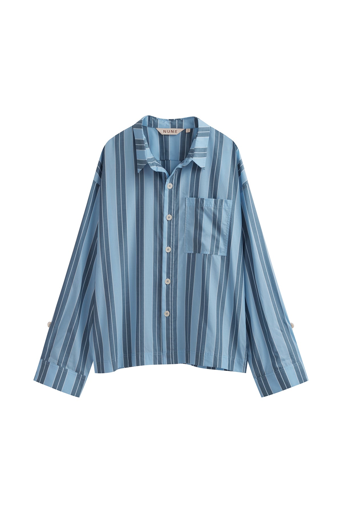 Blue Daybreak Stripe Long Sleeve Sleep Shirt in Macel front view