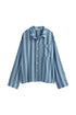 Blue Daybreak Stripe Long Sleeve Sleep Shirt in Macel front view