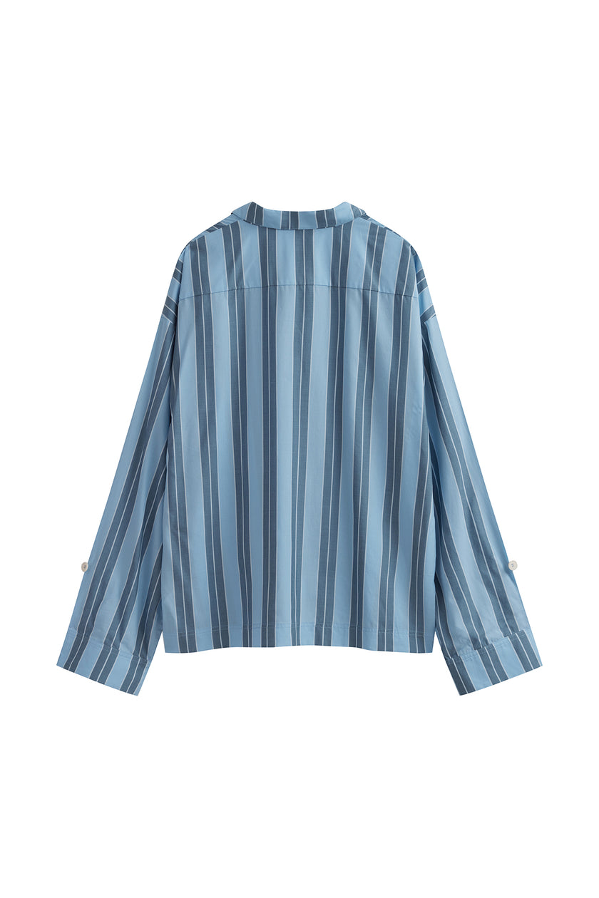 Blue Daybreak Stripe Long Sleeve Sleep Shirt in Macel back view