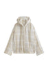 Oat Check Short Doona Robe front view showing pockets and hood 