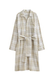 Oat Check House Shirt front view showing removable waist tie and front pocket