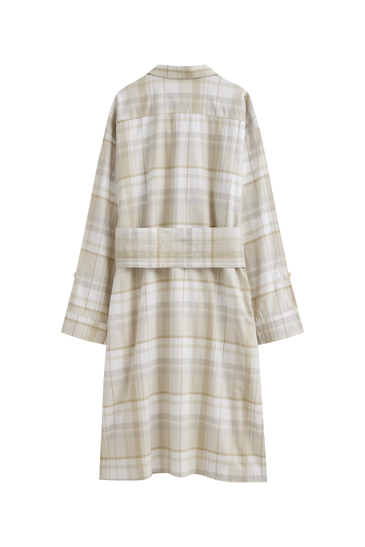 Oat Check House Shirt back view showing removable waist tie