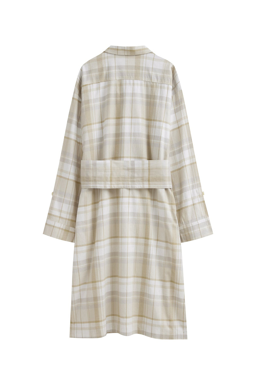 Oat Check House Shirt back view showing removable waist tie