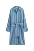 Front view of Blue Daybreak Stripe Long House Shirt in Brushed Cotton Flannel with removable tie