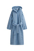 Daybreak Stripe Long Doona Robe front view showing pockets, hood and removable waist tie 