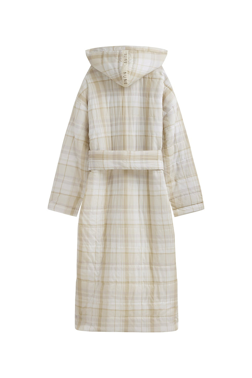 Oat Check Long Doona Robe back view showing removable waist tie 