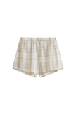 Oat check boxer shorts with 2 front buttons, front view
