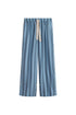 Long Sleep Pant Macel in Daybreak Stripe front view showing adjustable leg length buttons and natural tie through waist