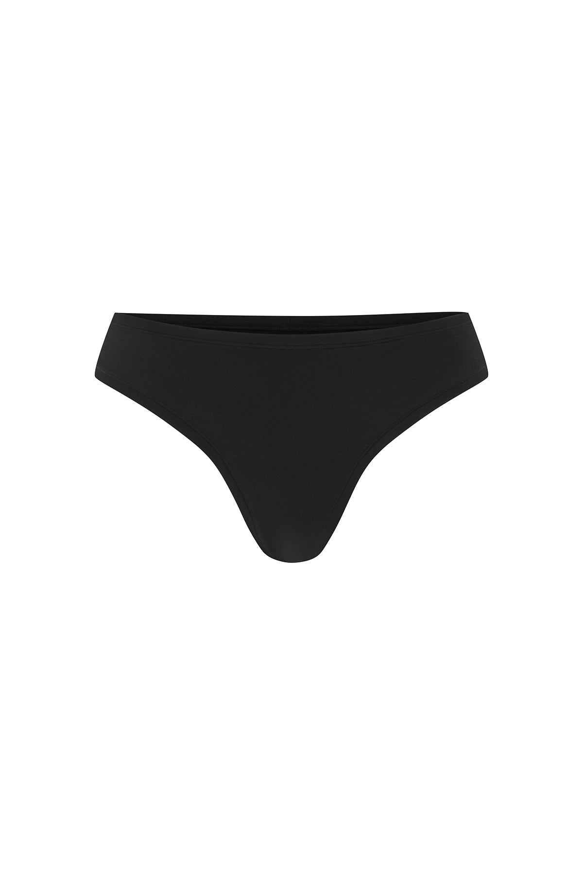 G string in black features smooth finishes and a high-cut silhouette, front view