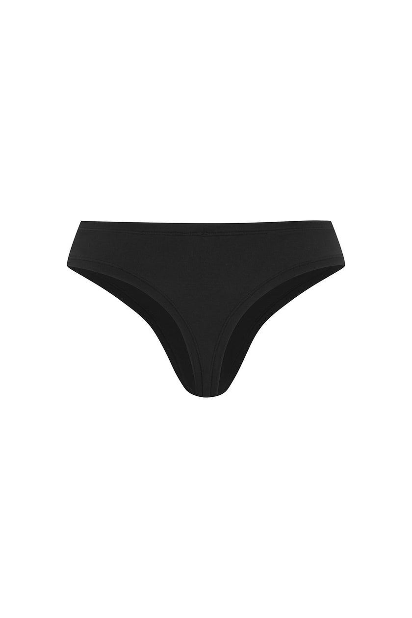 G string in black features smooth finishes and a high-cut silhouette, back view