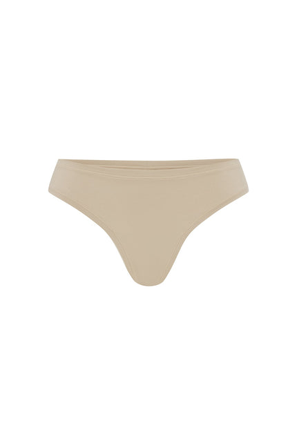 G string in latte features smooth finishes and a high-cut silhouette, front view