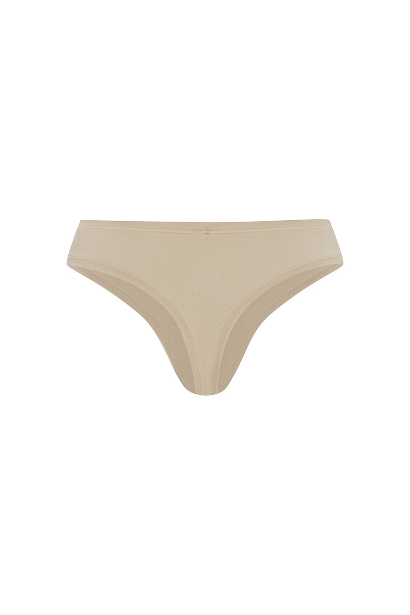 G string in latte features smooth finishes and a high-cut silhouette, back view