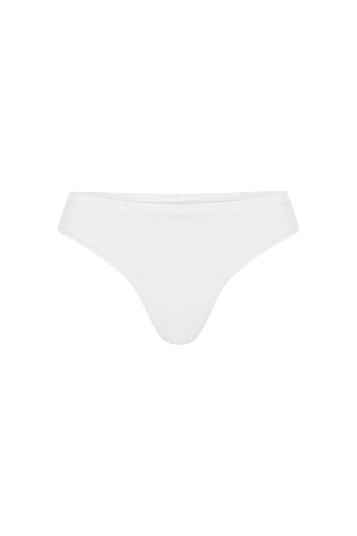 G string in white features smooth finishes and a high-cut silhouette, front view