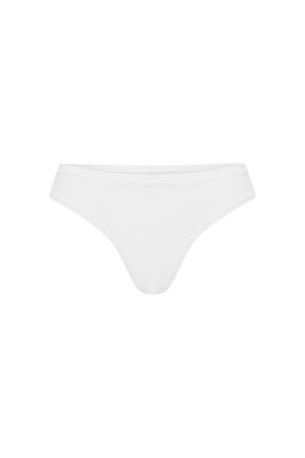 G string in white features smooth finishes and a high-cut silhouette, front view