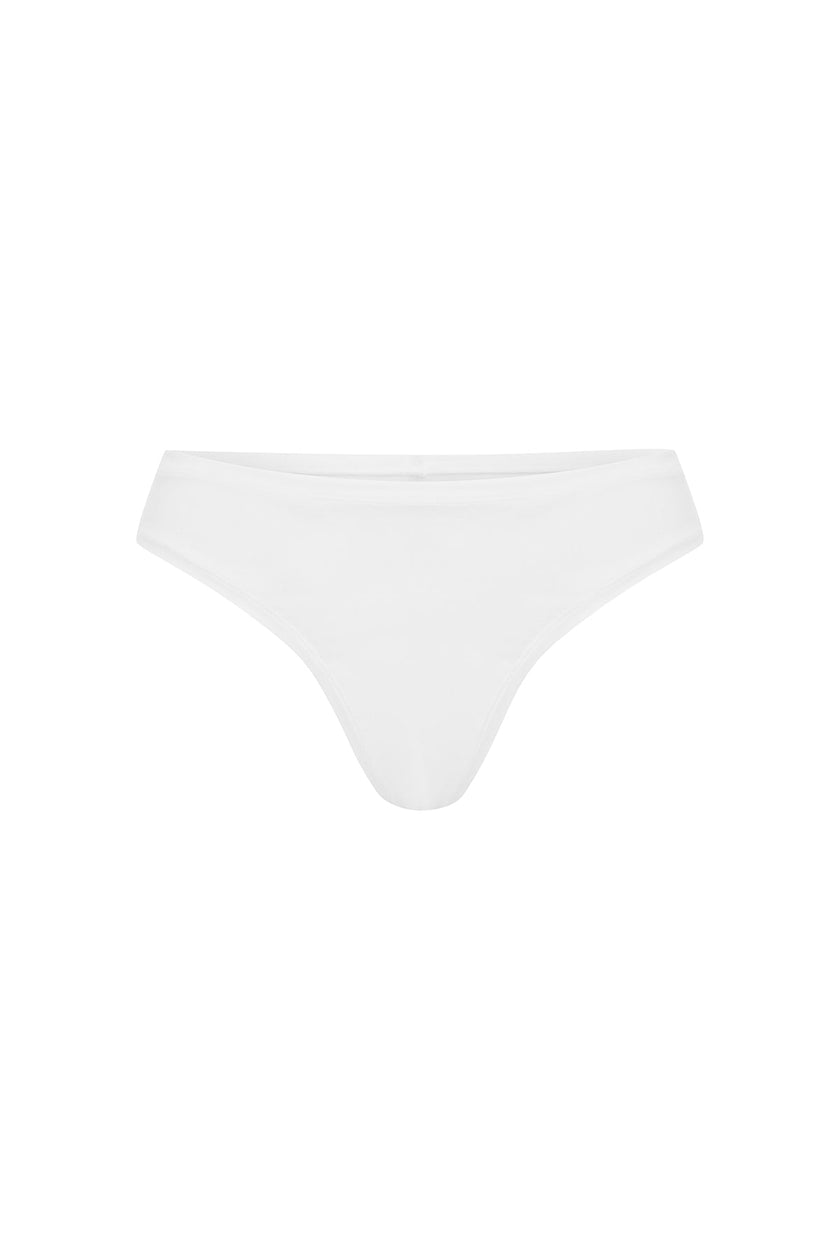 G string in white features smooth finishes and a high-cut silhouette, front view