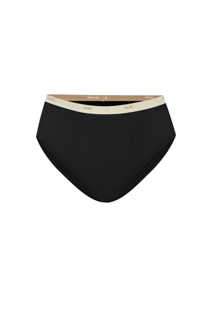 Women's Black High Waist Brief featuring soft folded edges and a double-lined front made from a silky-soft micromodal blend front view