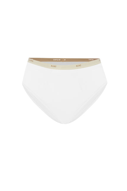 Women's White High Waist Brief featuring soft folded edges and a double-lined front made from a silky-soft micromodal blend front view