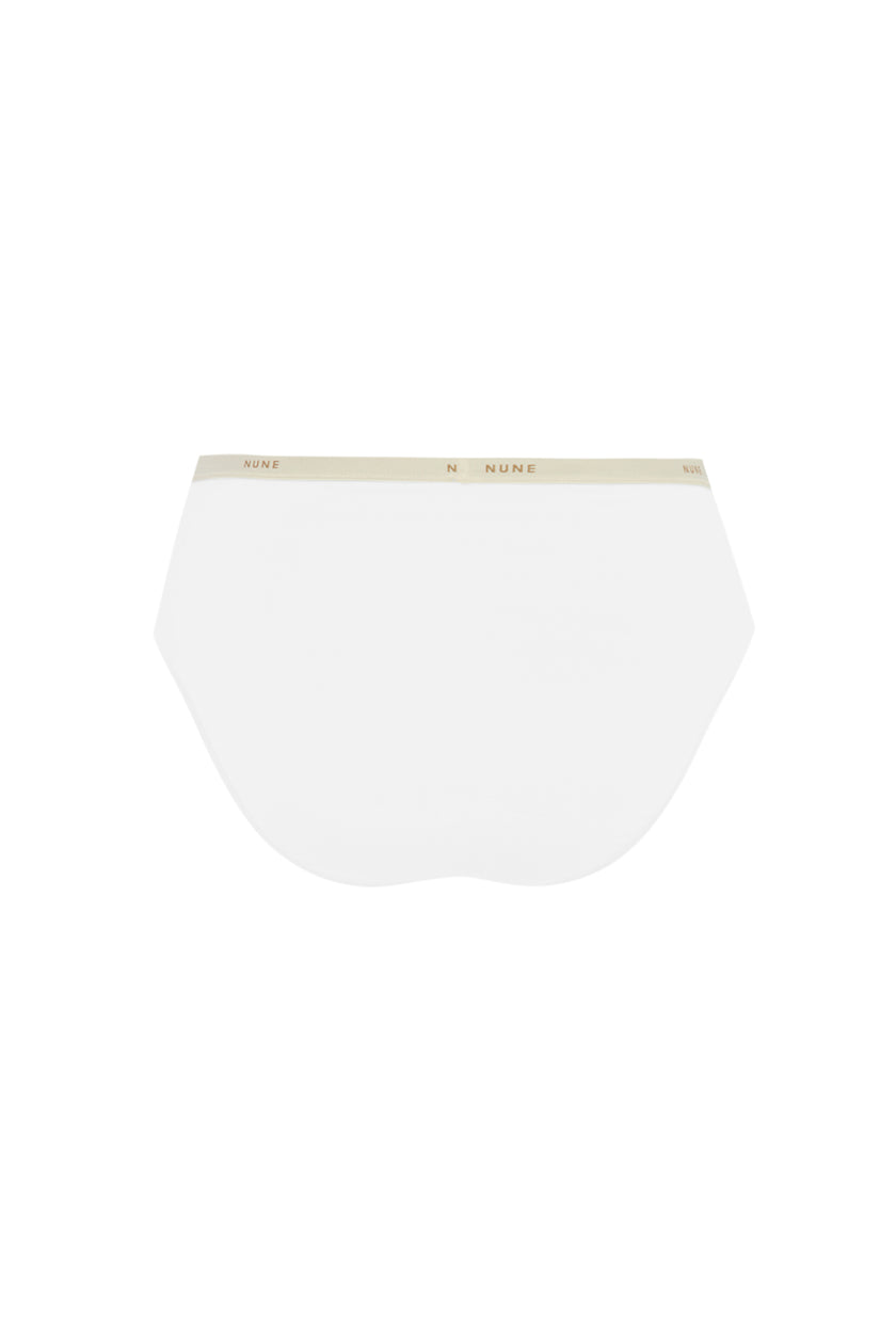 Women's White High Waist Brief featuring soft folded edges and a double-lined front made from a silky-soft micromodal blend back view
