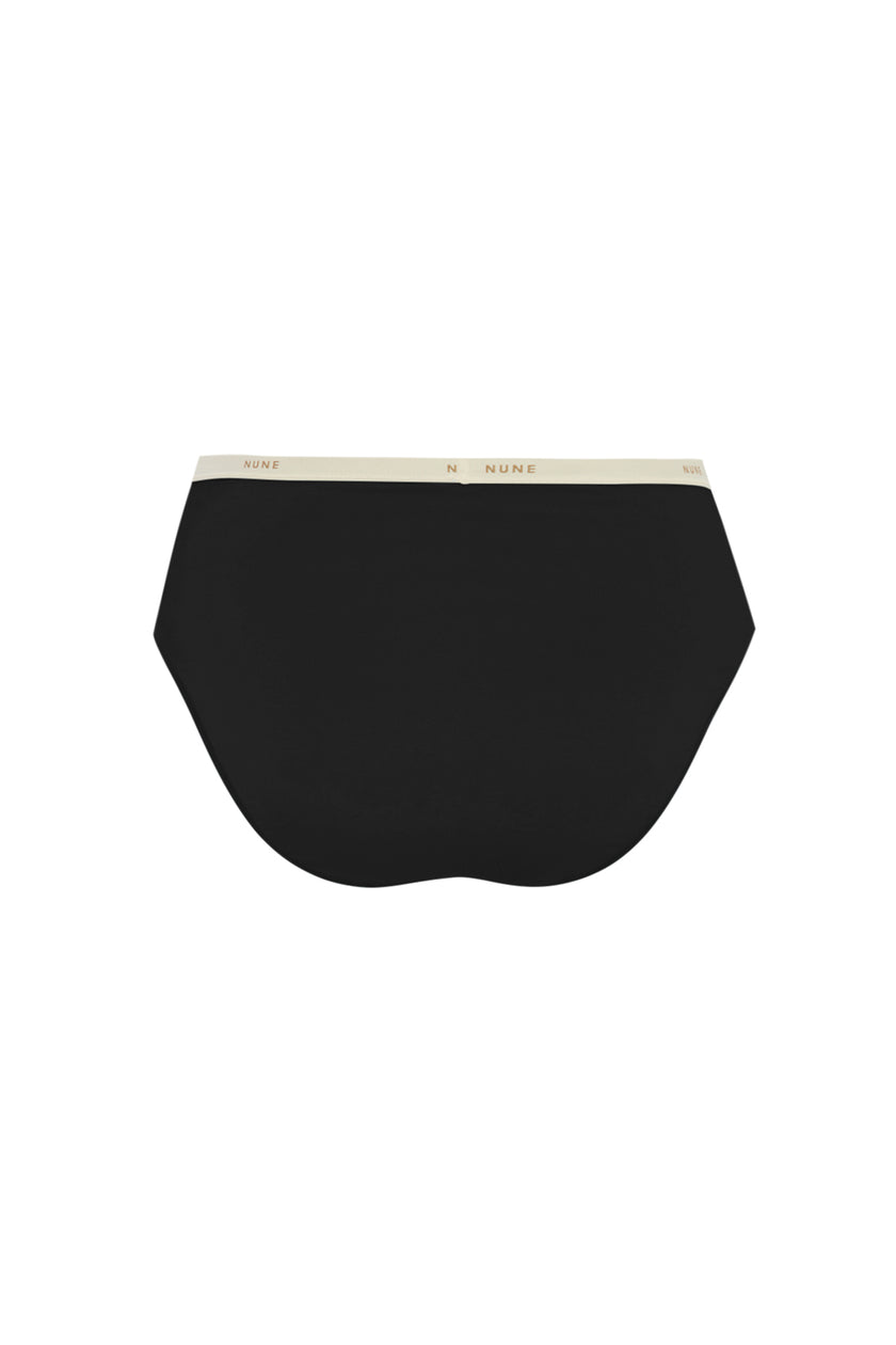 Women's Black High Waist Brief featuring soft folded edges and a double-lined front made from a silky-soft micromodal blend back view