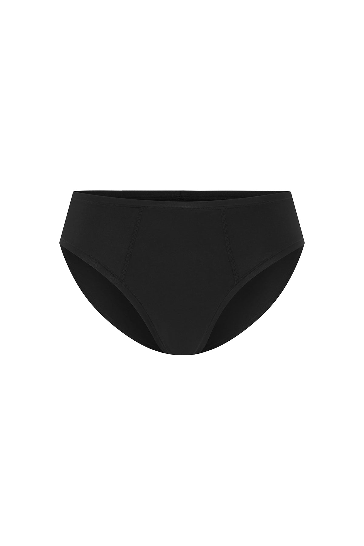 Women's Black Mid Brief featuring soft folded edges and a double-lined front made from a silky-soft micromodal blend front view