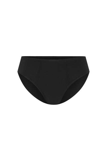 Women's Black Mid Brief featuring soft folded edges and a double-lined front made from a silky-soft micromodal blend front view