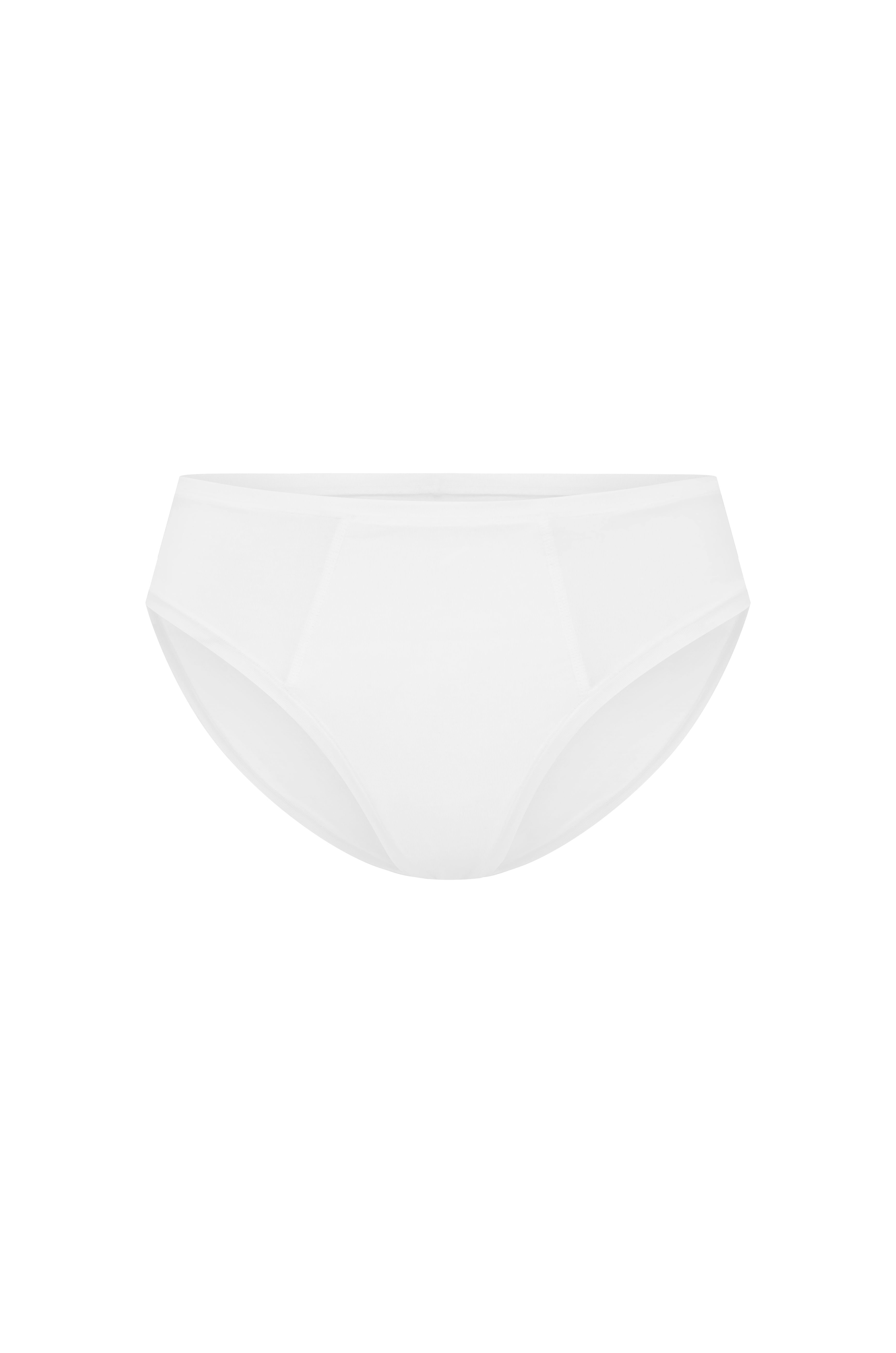 Women's White Mid Brief featuring soft folded edges and a double-lined front made from a silky-soft micromodal blend front view