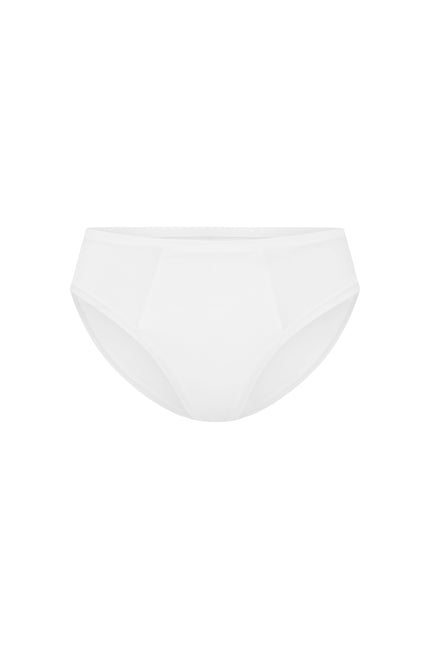 Women's White Mid Brief featuring soft folded edges and a double-lined front made from a silky-soft micromodal blend front view