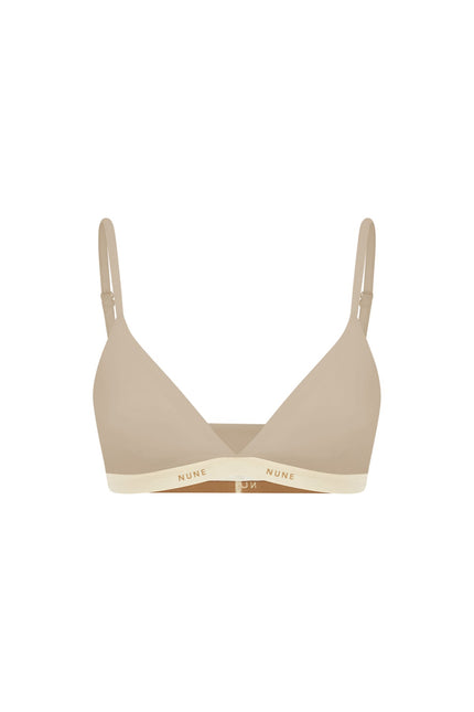 Triangle Bralette with a flattering low neckline and adjustable straps in latte silky-soft micromodal blend, back view